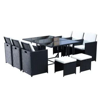 Outsunny Set e Mobilier de Gradina in PE Rattan Set de Pranz 11 bucati cu Perne, Negru imagine