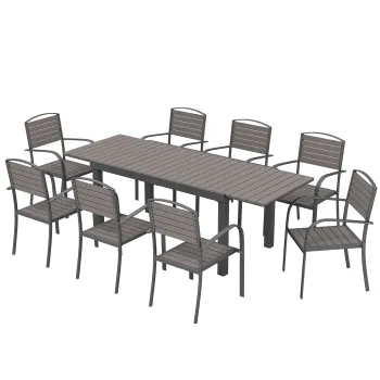 Outsunny Set extensibil pentru luat masa in aer liber 9 piese, masa din aluminiu, 8 scaune, Gri | Aosom Romania imagine