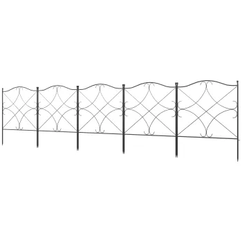 Outsunny Set Gard de Gradina cu 5 Panouri si Stalpi, Gard Decorativ din Metal, 305x62 cm, Negru | Aosom Romania imagine