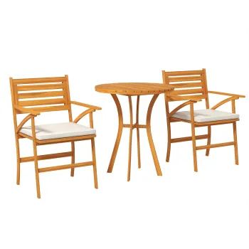 Outsunny Set Gradina din Lemn de Pin din 3 Piese, Set Exterior cu Masa Rotunda si 2 Scaune cu Perne, O68x78 cm, Maro imagine
