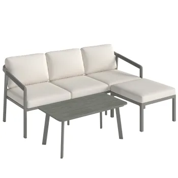 Outsunny Set Gradina Exterior 3 Piese cu Canapea 3 Locuri, Taburet, Masa de Cafea si Perne Maro si Bej | Aosom Romania imagine