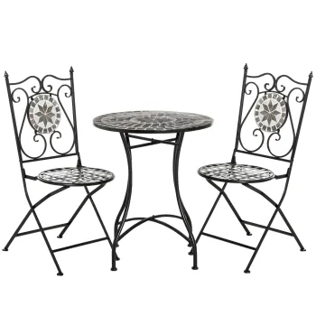 Outsunny Set gradina pentru 2 persoane Set mobilier balcon Masa mozaic+scaune pliabile Metal Placa ceramica Multicolor | Aosom Romania imagine