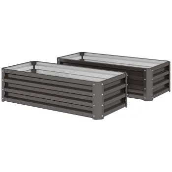 Outsunny Set jardiniere metalice 2 buc., Fund deschis, Pentru gradina si balcon, 110x50x30cm, Gri inchis | Aosom Romania imagine