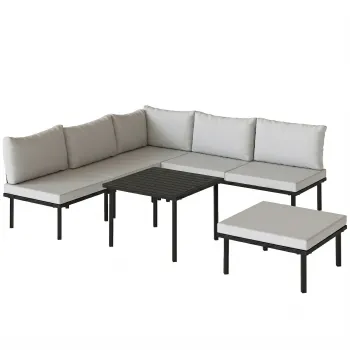 Outsunny Set lounge mobilier gradina 5-6 persoane, canapea 2 locuri, 2 scaune, scaun coltar, masa tip lamele, taburet | Aosom Romania imagine