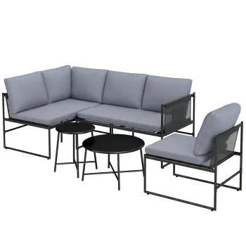 Outsunny Set lounge pentru gradina 4-5 persoane cu canapea 2 locuri, masuta, scaun, perne groase lavabile | Aosom Romania imagine