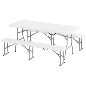 Outsunny Set Masa de Camping Pliabila cu 2 Scaune, 180x74x74 cm, Alb | Aosom Romania imagine