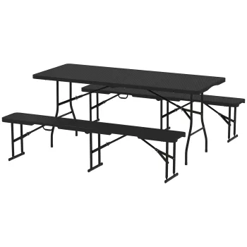 Outsunny Set Masa de Camping Pliabila cu 2 Scaune si Manere din HDPE si Metal, 180x74x74 cm, Negru | Aosom Romania imagine