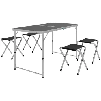 Outsunny Set Masa de Camping Pliabila cu 4 Scaune, Masa de Picnic Reglabila pe Inaltime, 4 Banci si Orificiu pentru Umbrela, din Aluminiu, pentru Picnic, Mare, Gradina, Negru | Aosom Romania imagine