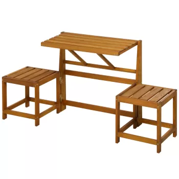 Outsunny Set Masa de Gradina si 2 scaune, Banca de gradina din lemn 2 in 1 pentru terasa, veranda si balcon | AOSOM RO imagine