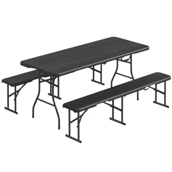 Outsunny Set masa plianta si banci de picnic 180 cm cu manere de transport, negru | Aosom Romania imagine