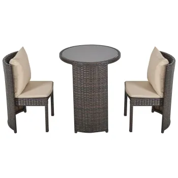 Outsunny Set Masa si Scaune Bucatarie pentru Exterior si Gradina din Ratan PE cu Perne Decorative, 60x75cm Culoarea Maro si Bej | Aosom.ro  imagine