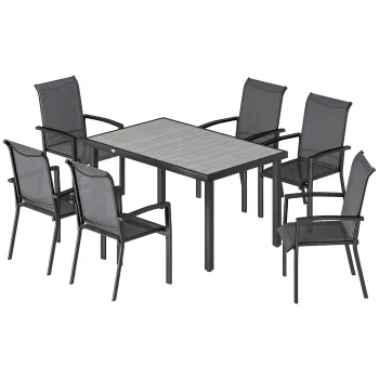 Outsunny Set Masa si Scaune pentru Gradina, Set pentru Luat Masa in Aer Liber 7 piese, Gri | Aosom Romania imagine