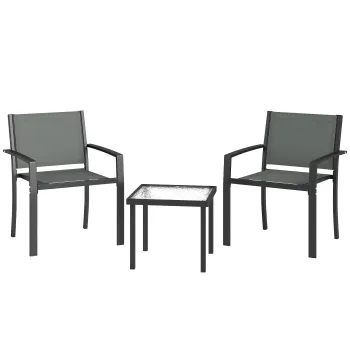 Outsunny Set masa si scaune pentru terasa exterior 3 piese cu 2 scaune din Textilene, masa din sticla securizata, gri deschis | Aosom Romania imagine