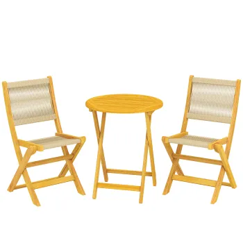 Outsunny Set mobilier balcon 3 piese Polyrattan lemn pliabil Set mobilier gradina cu masa 2 scaune, respirabil | Aosom Romania imagine