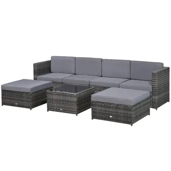 Outsunny Set Mobilier de Exterior din Rattan 7 Piese Canapea Mese si Pufuri Design Modern pentru Gradina Gri 264x66x66 cm | Aosom Romania imagine