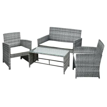 Outsunny Set Mobilier de Extern in PE Rattan Canapea si 2 Fotolii si Perna Gri imagine