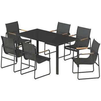 Outsunny Set mobilier de gradina 150 x 80cm masa din sticla cu 6 scaune respirabile cotiere decorative Negru | Aosom Romania imagine