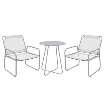 Outsunny Set mobilier de gradina 3 piese, 2 scaune cu tapiterie din material respirabil, 1 masuta rotunda O60 cm, Gri deschis | Aosom Romania imagine