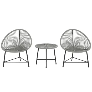 Outsunny Set mobilier de gradina 3 piese, 2 scaune din ratan plastic, 1 masa cu blat din sticla, cadru din otel, mobilier de exterior, Gri | Aosom Romania imagine