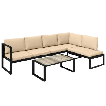 Outsunny Set mobilier de gradina 4 piese, set canapele cu 2 canapele duble, scaun fara brate, masa de cafea, pentru balcon, Khaki | Aosom Romania imagine