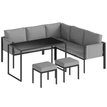 Outsunny Set mobilier de gradina Canapea colt exterior 6 piese Perne 10cm Masa inalta si 2 taburete Gri | Aosom Romania imagine