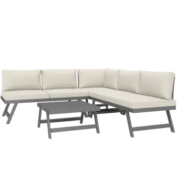 Outsunny Set mobilier de gradina coltar si convertibil 4 piese cu 2 canapele, 1 fotoliu de colt si 1 masuta de cafea | Aosom Romania imagine