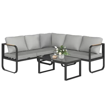 Outsunny Set Mobilier de Gradina cu Canapea cu 3 Locuri, Canapea cu 2 Locuri si Masuta de Cafea, 180x60x64 cm, Gri | Aosom Romania imagine