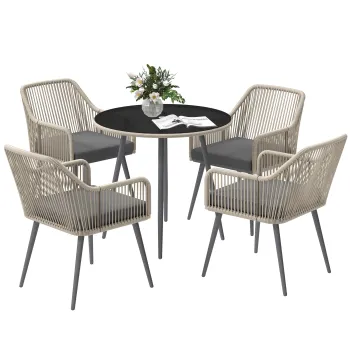 Outsunny Set Mobilier de Gradina cu Masa Rotunda si 4 Scaune, 54x65x80 cm, Maro Deschis | Aosom Romania imagine
