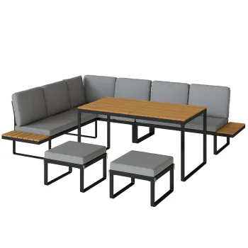 Outsunny Set mobilier de gradina design modular cu 2 canapele duble, 1 canapea de colt si perne, gri | Aosom Romania imagine
