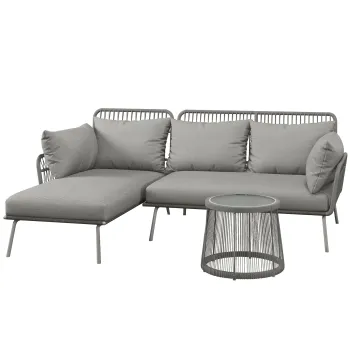 Outsunny Set Mobilier de Gradina din 3 Piese cu Canapea, Sezlong cu Perne si Masuta, 125x77x82 cm, Gri Deschis | Aosom Romania imagine