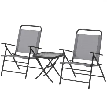 Outsunny Set Mobilier de Gradina din 3 Piese cu Scaune cu Spatar Reglabil si Masa, 64x70x87 cm, Gri | Aosom Romania imagine