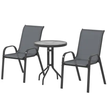 Outsunny Set Mobilier de Gradina din 3 Piese cu Scaune Suprapozabile si Masa din Sticla, 54x71x93 cm, Gri Inchis | Aosom Romania imagine