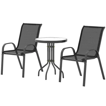 Outsunny Set Mobilier de Gradina din 3 Piese cu Scaune Suprapozabile si Masa din Sticla, 54x71x93 cm, Gri Inchis | Aosom Romania imagine