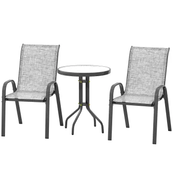 Outsunny Set Mobilier de Gradina din 3 Piese cu Scaune Suprapozabile si Masa din Sticla, 54x71x93 cm, Gri Inchis | Aosom Romania imagine