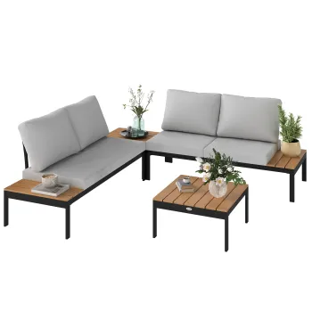 Outsunny Set Mobilier de Gradina din 4 Piese, cu 2 Canapele si 2 Masute de Cafea, 141x64x62 cm, Lemn Natural | Aosom Romania imagine