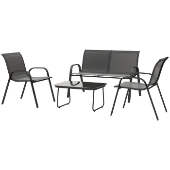 Outsunny Set Mobilier de Gradina din 4 Piese cu Canapea, 2 Scaune Stivuibile si Masuta de Cafea, 113x66x79 cm, Negru | Aosom Romania imagine
