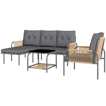 Outsunny Set Mobilier de Gradina din 4 Piese cu Canapea, Fotoliu, Sezlong si Masuta, 64x70x78 cm, Gri Inchis | Aosom Romania imagine