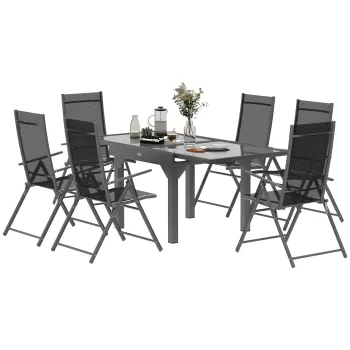 Outsunny Set Mobilier de Gradina din 7 Piese cu Masa Extensibila si 6 Scaune Pliabile cu Cotiere, 180/90x90x75 cm, Gri | Aosom Romania imagine