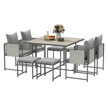 Outsunny Set Mobilier de Gradina din 9 Piese cu Masa, 4 Fotolii si 4 Scaune, 110x110x75 cm, Gri | Aosom Romania imagine