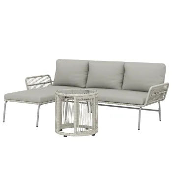 Outsunny Set mobilier de gradina din poliratan 3 piese, set lounge cu chaiselongue canapea pentru doua persoane masa cu sticla perne detasabile | Aosom Romania imagine