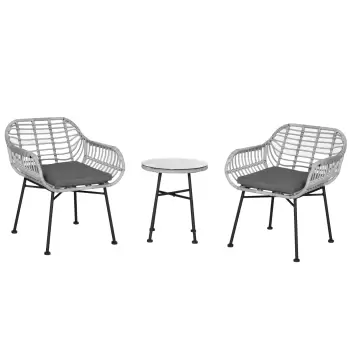Outsunny Set Mobilier de Gradina din Ratan PE de 3 Piese, Salon in Aer Liber cu 2 Scaune si Masa cu Blat de Sticla pentru Terasa si Bistro, Gri imagine