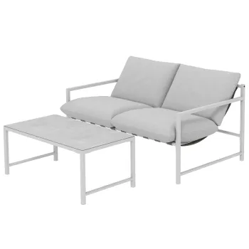 Outsunny Set mobilier de gradina exterior 2 piese, canapea cu perne, masa de cafea cu blat din sticla securizata marmorat 3D, 125x80x64cm, gri deschis | Aosom Romania imagine