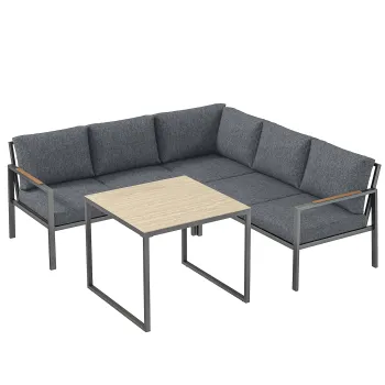 Outsunny Set Mobilier de Gradina Exterior 3 Piese 5 Persoane, 2 Canapele cu Perne Groase, 1 Masa de Cafea, 183x183x72cm, Gri Inchis | Aosom Romania imagine