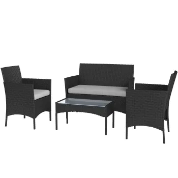 Outsunny Set mobilier de gradina exterior 4 persoane din rasina impletita cu canapele si masuta din sticla securizata perne incluse gri | Aosom Romania imagine