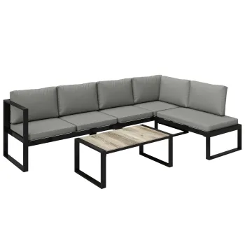 Outsunny Set Mobilier de Gradina Exterior Coltar 5 Persoane cu 2 Canapele, Scaun Fara Cotiere, Masa de Cafea, Gri Inchis | Aosom Romania imagine