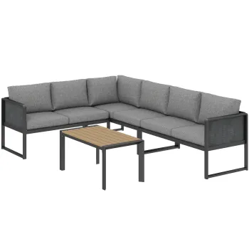 Outsunny Set mobilier de gradina exterior coltar modulabil 6 persoane, canapele, masa de cafea si perne, gri inchis | Aosom Romania imagine