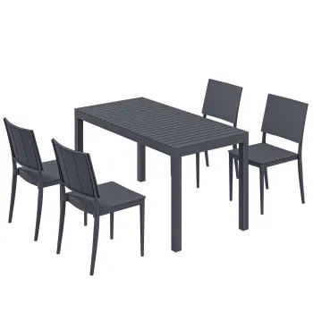 Outsunny Set mobilier de gradina, grup de scaune 5 piese, masa lata cu 4 scaune stivuibile, design lamelar pentru 4 persoane, gri inchis | Aosom Romania imagine