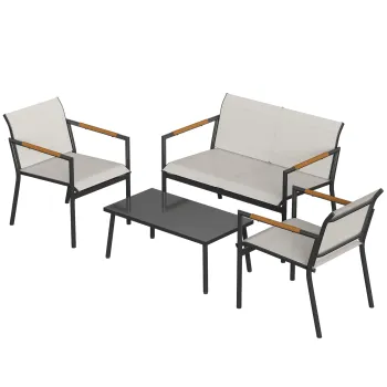 Outsunny Set mobilier de gradina pentru 4 persoane, lounge respirabil cu canapea 2 locuri, 2 fotolii, masa metalica, picioruse de protectie | Aosom Romania imagine