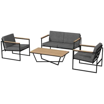 Outsunny Set mobilier de gradina pentru 4 persoane, rezistent la intemperii, set mobilier balcon cu sofa 2 locuri, 2 scaune, perne, masuta laterala Gri | Aosom Romania imagine
