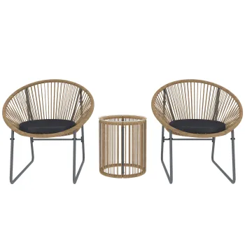Outsunny Set Mobilier din 3 Piese din Ratan pentru Gradina cu Scaune si Masuta de Cafea, 72x73x77 cm, Natural | Aosom Romania imagine